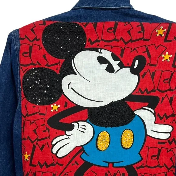Vintage 80s Mickey BY J.G Hook men's jean jacket Mickey embroidery sequined size